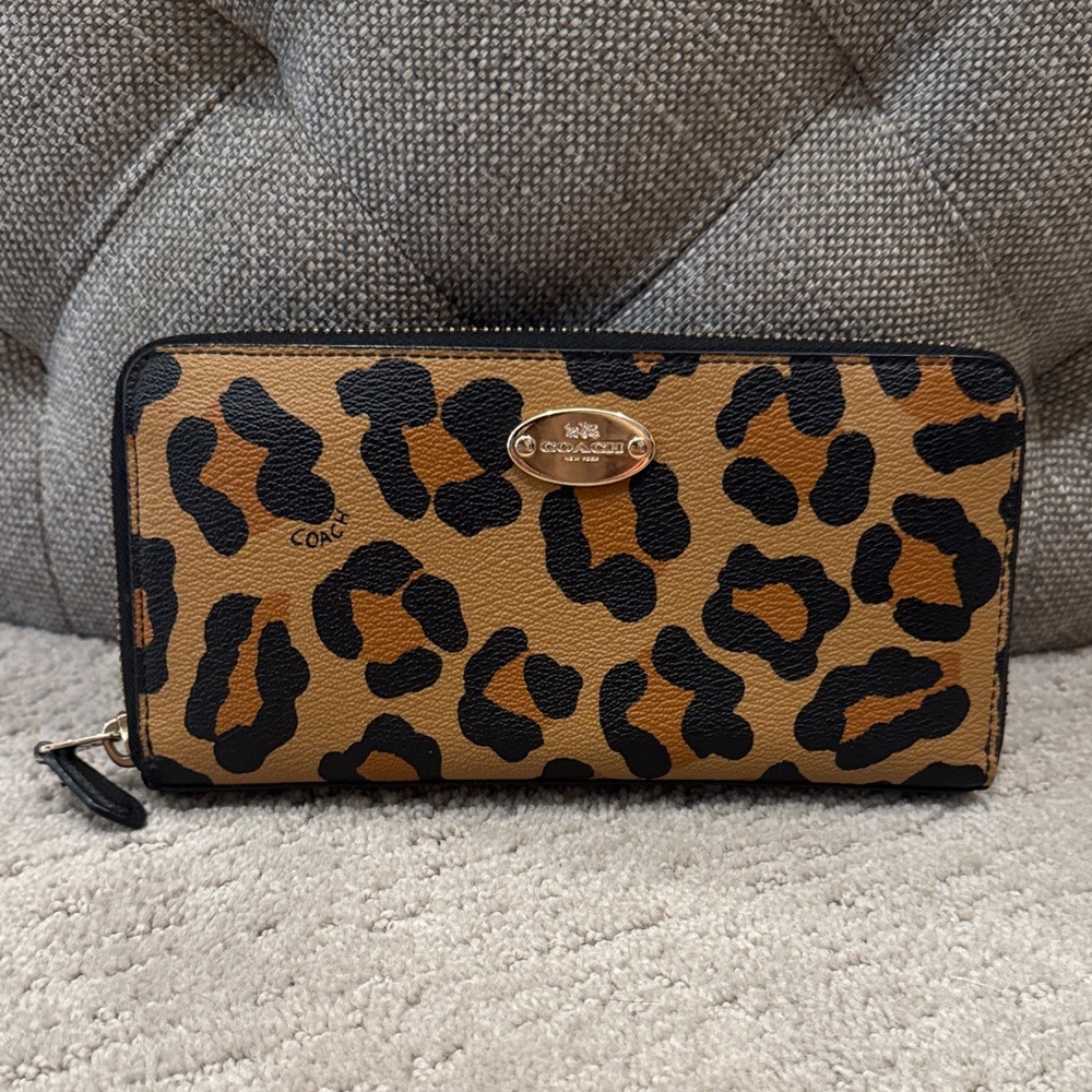 Coach Tan and Black Leopard Print Wallet